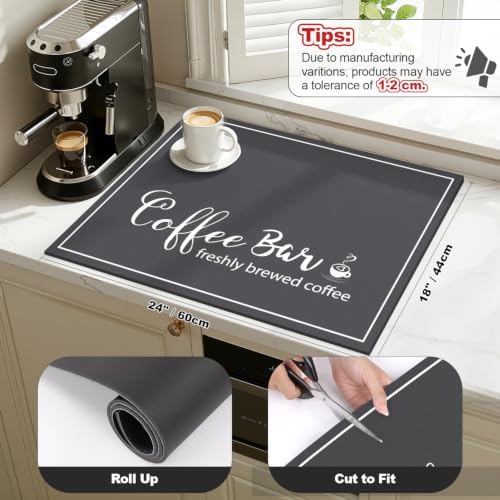 Findosom Dish Drying Mat, 18" x 24" Super Absorbent & Hide Stain Coffee Mat, Cuttable Drying Mat for Kitchen Counter, Coffee Bar Accessories, Under Dish Rack, Coffee Maker, Espresso Machine, DarkGrey - Image 4