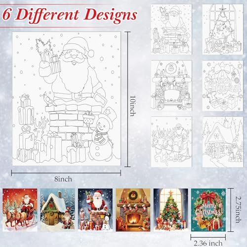 Dinifee 6 Pack Pre Drawn Canvas for Painting Pre Printed Canvas Kit 8 x 10 Inch Stretched Cotton Paint and Sip Set for Adults Couple Party Graduation Summer Date Night(Merry Xmas) - Image 3