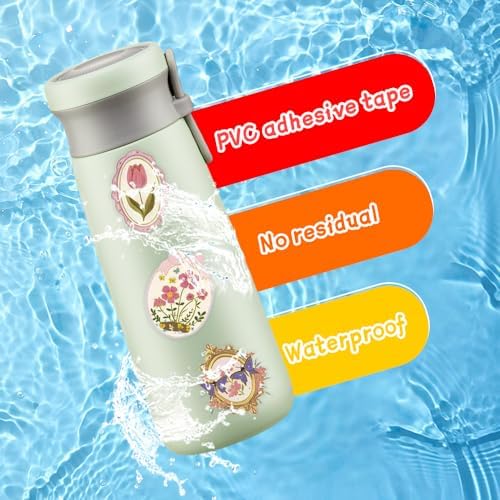 50Pcs Vintage Stickers,Waterproof Transparent PET Aesthetic Decorative Sticker Scrapbooking Supplies for Adult Card Making Letters Planner Journaling Junk Journal DIY Water Bottles Art Craft.Flowers - Image 4
