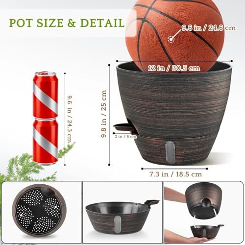 ZMTECH 12 Inch Self Watering Pots for Indoor/Outdoor Plants, 2 Pack Bronze Large Plastic Planter with Water Level Indicator, Drainage Hole & Removable Saucer for Garden Flowers, Deco Plant Container - Image 2