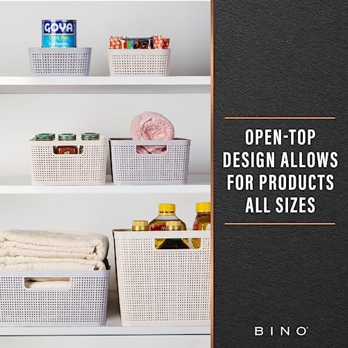 BINO | Woven Plastic Basket | Small (Natural Grey), 4-Pack | THE JUTE COLLECTION | Home Organization, Space - Saving Storage, Stylish Design | Jute Basket | Plastic Storage Basket - Image 5