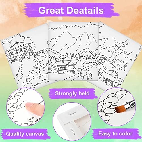 Teling 12 Pcs Pre Drawn Stretched Canvas Kit for Adults Painting Pre Printed Canvas Outline for DIY Painting Party Favor,6 x 6 x 0.6 Inches(Landscape) - Image 3