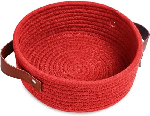 ABenkle Small Storage Basket, Mini Cotton Rope Storage Bin, Cute Tiny Shelf Baskets, Boho Decorative Toy Organizer for Nursery, Spa, Empty Gift Basket - XS, Red by ABenkle