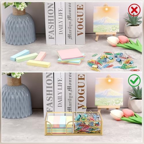 Glass Sticky Note Holder,2 Slots Gold Post It Note Dispenser for Desk,3 x 3 Inch Post It Note Holder, Stylish Sticky Note Dispenser for Home Office Desk Table Drawer - Image 6
