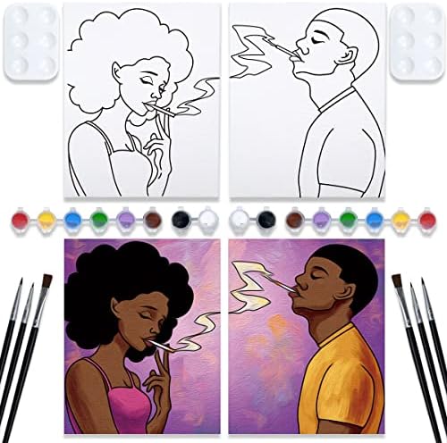 Couples Paint Party Kits Pre Drawn Canvas for Adults for Paint and Sip Date Night Games for Couples Painting kit 8x10 African American Girl Boy (2 Pack) Valentine by VOCHIC