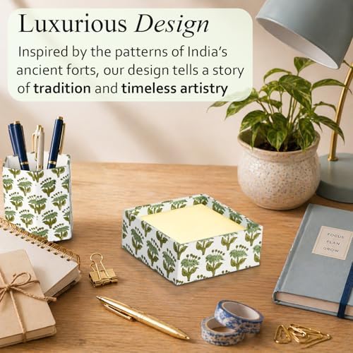 CPC Emerald Green Block Print Desk Organizer Memo Note Pad Holder - Image 5