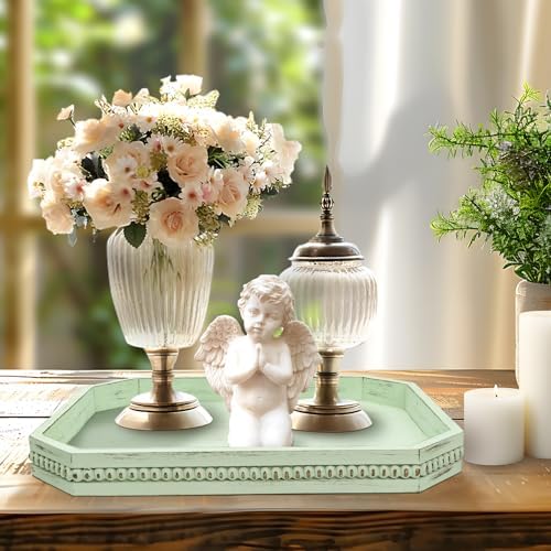 Wooden Decorative Tray, Rustic Sage Serving Tray with Wood Bead, Coffee Tabl, 16.5" x 13"x 1.6" (Sage Green) - Image 6