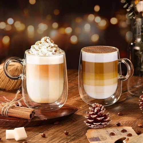 glastal 12 oz Double Walled Glass Coffee Cups Cappuccino Cups Set of 4 - Image 5