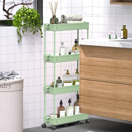SPACEKEEPER Slim Rolling Storage Cart, 4 Tier Bathroom Cart Organizer,Green - Image 5