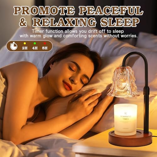 Small Candle Warmer Lamp with Timer, Adjustable Flower Lamp Warmer for Jar Candles, Christmas Birthday Gifts for Women Mom Her, Unique Dimmable Candle Heater, Cute Wax Warming Light with Wood Base - Image 6