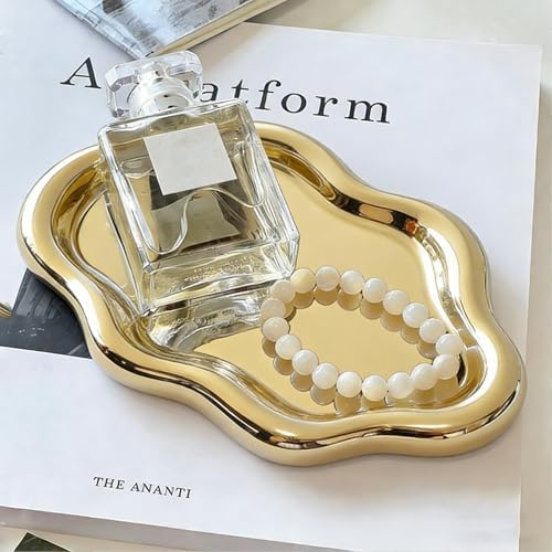 Jewelry Tray for Women, Cloud Shape Ceramic Trinket Dish, Jewelry Organizer Storage Holder for Ring Earring Bracelet Necklace, Make Up Organizer (White) (Gold) - Image 6