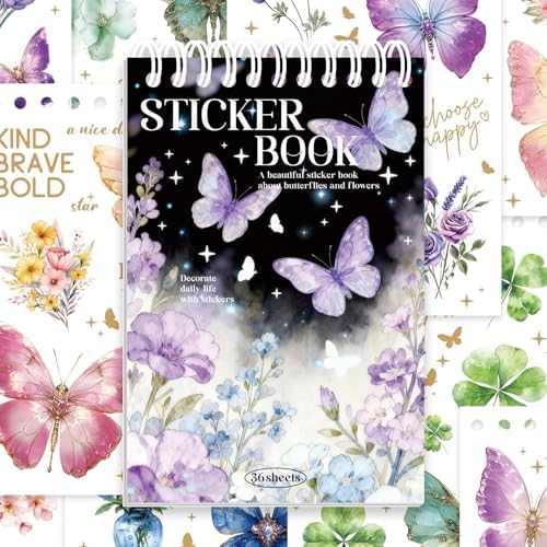 Flower and Butterfly Sticker Book, 30 Sheets 300+ Pcs, PET Material with Gold and Holographic Foil, for Planner Scrapbooking Journaling Card Making by EverydayMomentsIntoCreative