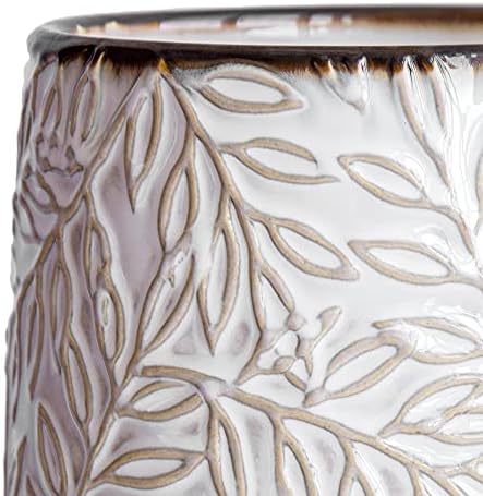 D'vine Dev Embossed Leaves Ceramic Planter, 4 in, Smoked White, 27-A-Z-1 - Image 7