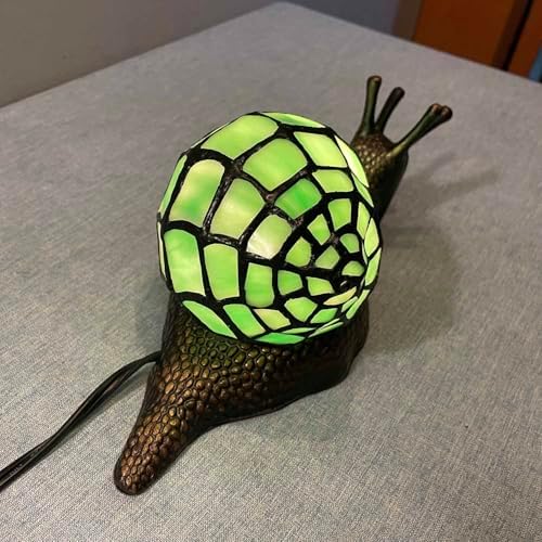 Bieye L10964 Green Land Snail Tiffany Style Stained Glass Accent Table Lamp - Image 3