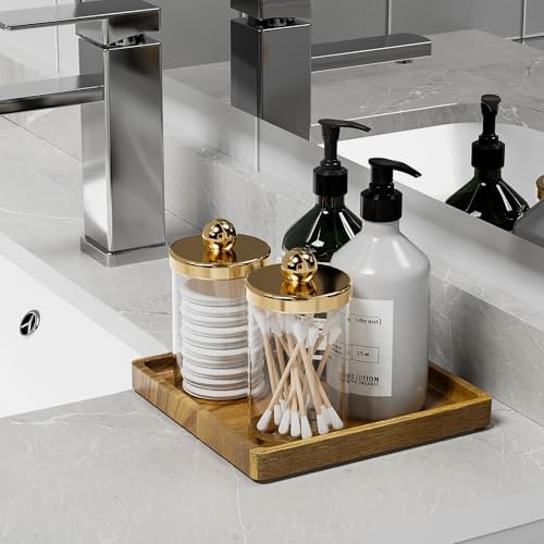 WEENSON Square Acacia Wood Bathroom Vanity Tray for Soap Dispenser, Toiletries, Makeup, Perfume, Decor, Kitchen Tray for Counter Salt Spice, Toilet Tank Tray for Candle, Nightstand 7.9"x7.9" - Image 2
