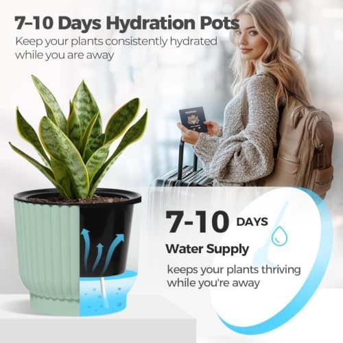 T4U Self Watering Pots for Indoor Plants, 7 Inch 4 Pack Planter Green - Image 4