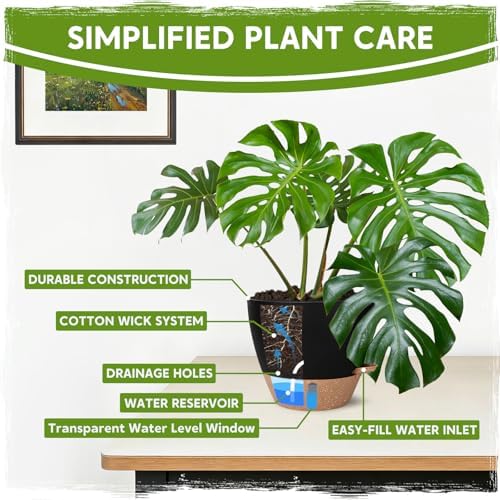Self-Watering Pots for Indoor Plants with Visible Water Window,5/6/6.5/8/10 Inch Outdoor Flower Pots with Drainage Holes & Reservoir for Patio, Home Decor (Black) - Image 4