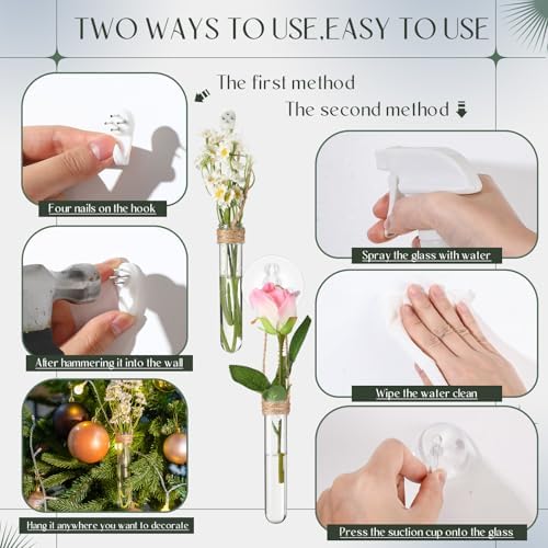 Baderke 9 Pack Clear Window Propagation Stations Plastic Window Planter with Suction Cups & Traceless Nails, Propagated Plant Holders with Bottle Brush, Hanging Vases Terrarium Gift(5") - Image 3