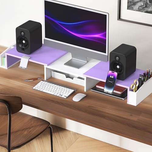 Simple Houseware Desk Dual Monitor Stand Riser with Drawer, Purple - Image 5