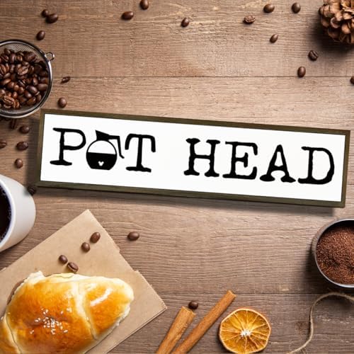 Coffee Decor Sign, Country Farmhouse Wooden Hanging Signs, Coffees Lover Home Decor, Kitchen Decors for Tabletop Shelf, Coffee Station Decors, Pot Head Sign, 17.8x4x1.2 inches - Image 4