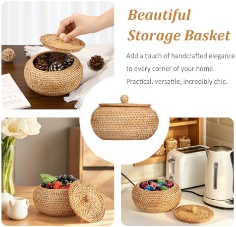 Hipiwe Handwoven Rattan Basket Round Round Wicker Storage Box - Image 5