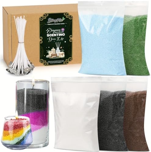 Blingfun 5 Color DIY Sand Wax Candle Making Kit – Refillable Pearled Wax with Candle Wicks, Scented Candle Supplies for Halloween, Christmas, Wedding, Home Decor (Sand Candle Craft Kit) by Blingfun