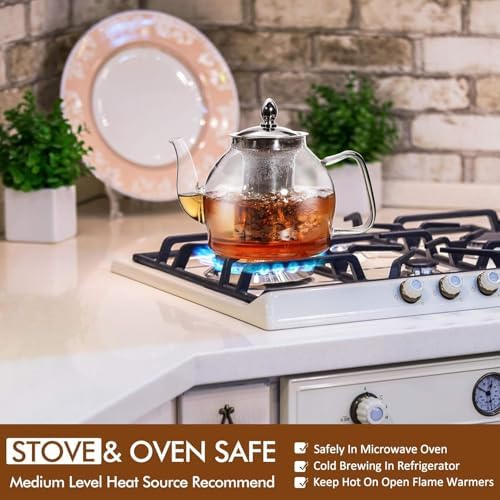 HIWARE 1500ml Glass Teapot with Removable Infuser, Stovetop Safe Tea Kettle, Blooming and Loose Leaf Tea Maker Set - Image 6