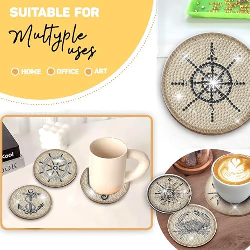 8 pcs Diamond Painting Coasters | Diamond Art Coasters | Vintage Nautical Diamond Art Painting | Perfect Art Craft Gift for Vintage Nautical Lover, Dad, Mom, Grandparents, Brother, Sister. - Image 4