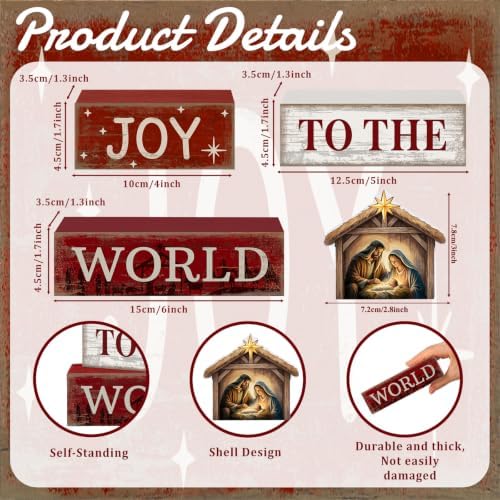 Moucuny 4 Pcs Nativity Christmas Table Decoration for Home Religious Blocks - Image 3