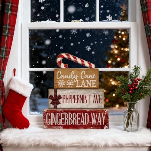Moucuny 4 Pcs Christmas Table Decor Wooden Candy Cane Decoration Farmhouse - Image 6