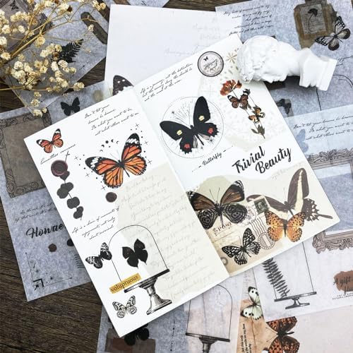 Sticker Book for Adults, 180pcs Vintage Washi Stickers for Journaling and 20 Sheets Adhesive Scrapbook Papers for Scrapbooking Aesthetic Butterfly Scrapboook Stickers for Bullet Junk Journal Supplies - Image 5