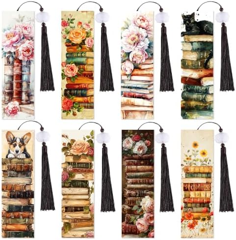 8 Pack Diamond Painting Bookmark of Vintage Floral Book Theme with Tassel by CRASHOT