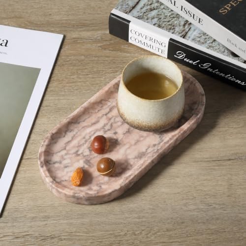 Koville Natural Marble Decorative Tray Stone Plate, 10" x 5" Marble Vanity Tray for Bathroom Countertop Organizer Stone Trays, Catchall Tray for Perfume, Candles, Jewelry (Moca Jade) - Image 3