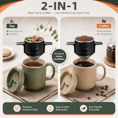 Pour Over Coffee Dripper Foldable,Stainless Steel Coffee Filter,Metal Mesh Coffee Filters Reusable,Backpacking Manual Coffee Maker Single Cup Portable - Image 2