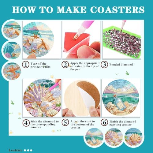 Leatrice 6 pcs Diamond Art Coasters Small Diamond Painting Kits for Adults - Image 4