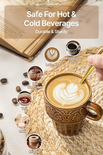 Ceramic Coffee Cups, Coffee Mugs Set of 4, 12 OZ Ceramic Mugs, Stackable Mug, Brown, Microwave & Dishwasher Safe for Hot Drinks Cocoa Latte, Perfect for Daily Use Gathering & All Holiday Gifts - Image 3