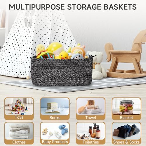 3 Pack Storage Baskets for Organizing, 13.7×9.5×6.3", Mixed Black - Image 6