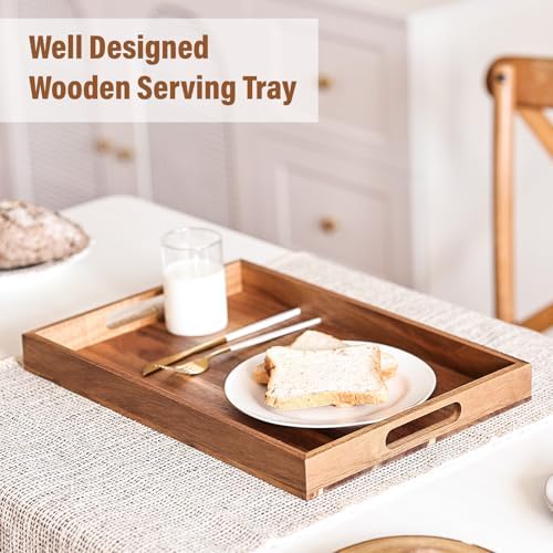 Wood Serving Tray with Handles, 16.9 Inch Coffee Table Tray - Image 4