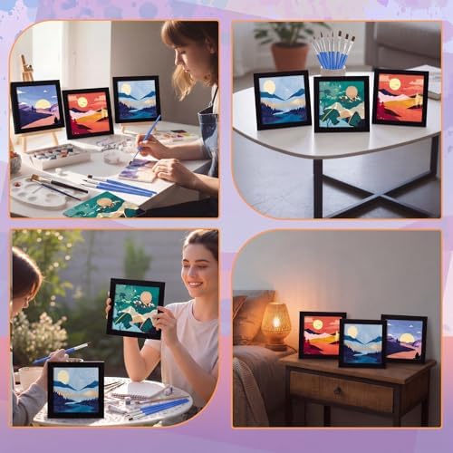 Novabright 4 Sets Paint by Numbers for Adults Beginners Landscape Paint Kit Framed Colorful Mini Easy Art with Canvas Acrylic Paints Brushes Board Sunset Lake Mountains for DIY Crafts Home Wall Decor - Image 5