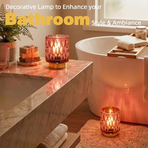 Battery Operated Table Lamp Timer, Small Cordless Lamps Decorative, 2 Pink - Image 2
