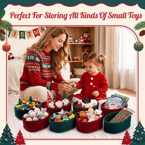 10 Pack Small Woven Baskets, Cotton Rope, Red and Green - Image 6