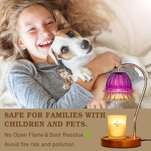 Funistree Flower Candle Warmer Lamp with Timer, Dimmable Candle Lamp Warmer, Christmas Birthday Gifts for Women Mom Her, Housewarming Home Decor, Lotus Wax Warmer for Yankee Candles - Purple Flower - Image 3
