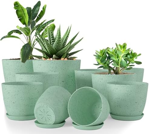 Plant Pots Indoor with Drainage 10 Pack Multi-Size Planters Set Spotty Mint by UTOPIAHOME