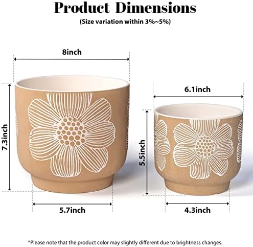 Ceramic Plant Pots, 8+6 Inch, 2 Pcs Indoor Planters with Drainage Holes - Image 6