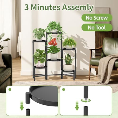 LASZOLA Plant Stand Indoor 10 Inch Large Tray With Lights, 6 Tier Black - Image 5