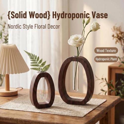 Walnut Wood Propagation Station Set of 3 Hydroponic Test Tube Vases Solid Wood Frame Glass Test Tube Vase Plant Station with Glass Propagation Vases,for Home Office Desk Decor - Image 5