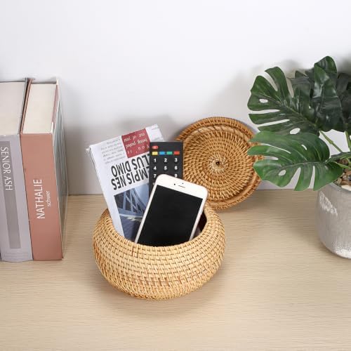 Hipiwe Handwoven Rattan Basket Round Round Wicker Storage Box - Image 2