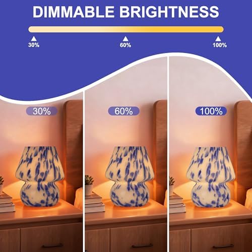 Mushroom Lamp, Blue&White, Small Glass Bedside Lamp - Image 3