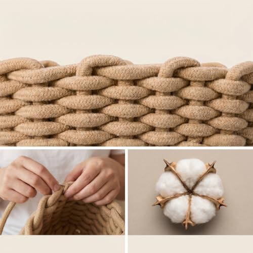 Tiny Basket 2 Pack Handwoven Cotton Rope Storage Bins, Small Baskets for Gifts, White & Light Brown, 7.7x5.1x6.1 Inch, Minimalist Boho Decor for Vanity Desk Bathroom Bedroom Organizer - Image 3