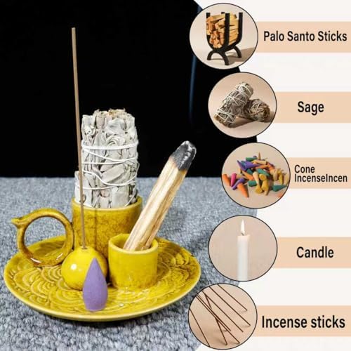 5 in 1 Ceramic Incense Holder for Palo Santo, Sage, Sticks, Cones, Candle - Image 4